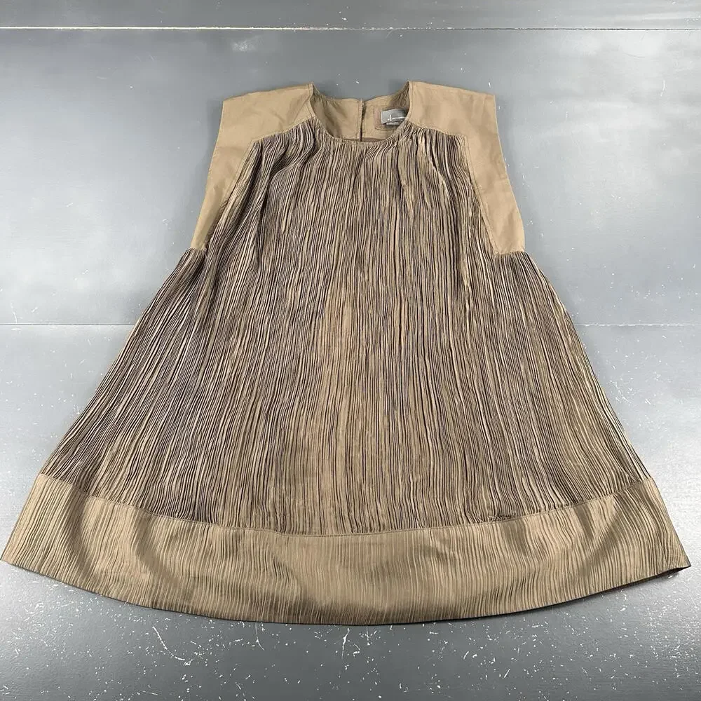 By Anthropologie Moss Green Cap-Sleeve Plissé Mini Dress Medium Scrunchy - Picture 2 of 12